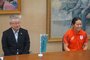 第20回アジア競技大会に出場する本県ゆかりの２選手を激励